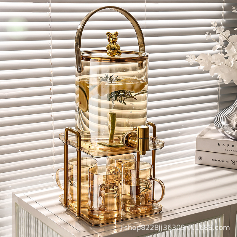 Light Luxury Glass Cold Water Kettle with Tap Bucket Set Large Capacity Household Cold Water Kettle Fruit Tea Coke Drink Bucket