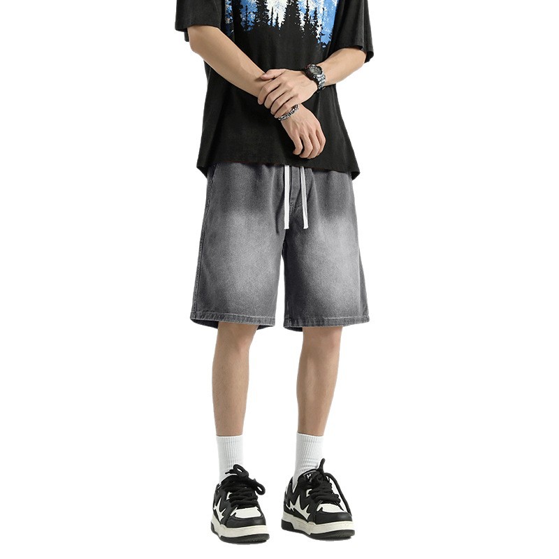 Summer New Trendy Brand Straight Pants Men's Trendy All-match Loose Workwear Wide-leg Casual Five-point Denim Shorts Trendy
