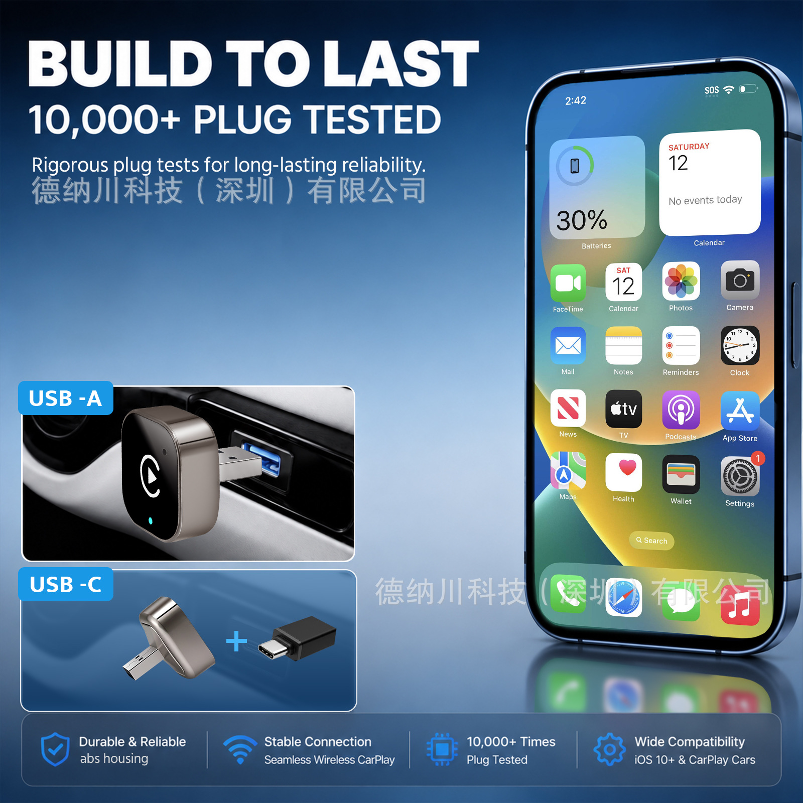 Cross-border wireless CarPlay adapter, compatible with wired connections, for in-car navigation, supporting both Apple and Android devices, dual-mode