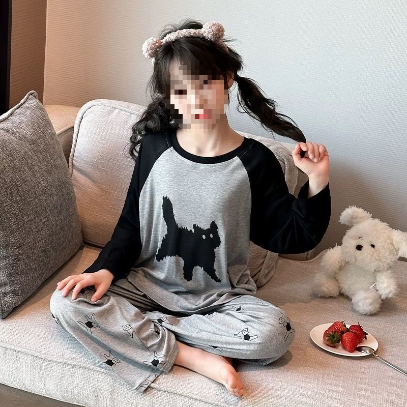 Niños moda pijamas niñas primavera y otoño delgada ropa de hogar de mangas largas ropa de aire acondicionado de niñas dos juegos