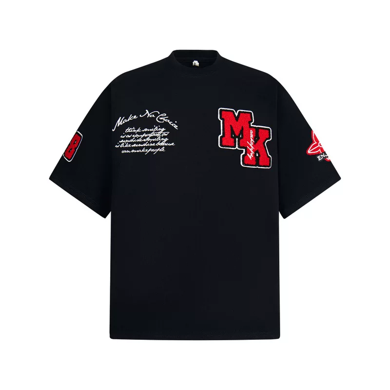 Tide, velvet cotton short sleeve T-shirt for leisure, American style, with embroidery, with short sleeve, round collar