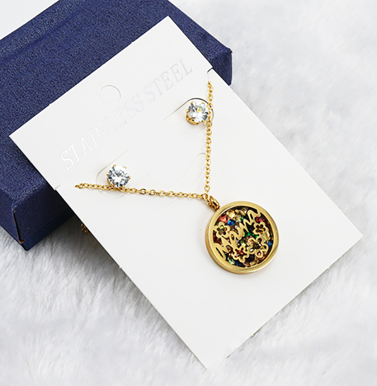 Fashion Letter Flower Titanium Steel Plating Artificial Gemstones Earrings Necklace 1 Set