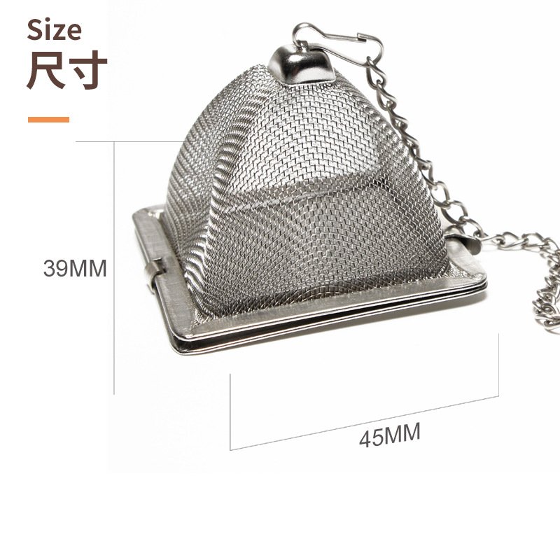 Fábrica 304 pirámide red bola de té cadena creativa Acero inoxidable filtro de té amor colador de té