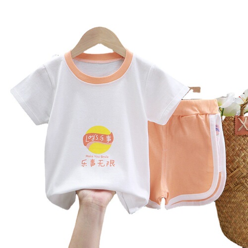 Children's short-sleeved suit pure cotton summer new baby clothes Korean style boys' clothing girls' shorts children's clothing summer clothes