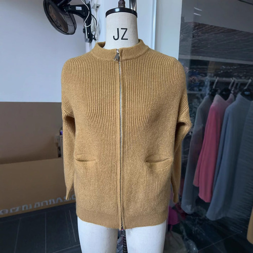 European and American independent online store—autumn/winter solid-color casual jacket with pocket, zip-up cardigan sweater, open-front cardigan