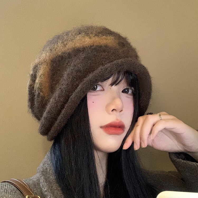 秋冬季帽子女款韩系时尚百搭针织帽大头围蝴蝶结堆堆帽保暖毛线帽|undefined
