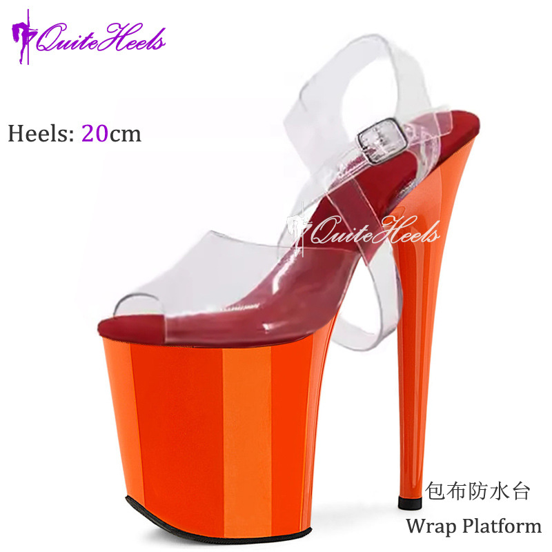 20cm tubo de acero odiar zapatos de desfile de modelo de altura alta diosa sexy tacones impermeables cruzadas con sandalias transparentes