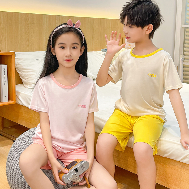 夏季新款莱赛尔儿童家居服中大童短袖短裤睡衣男童女童薄款空调服