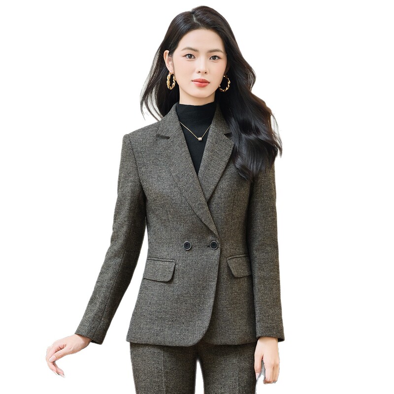 灰色职业装西装外套女秋冬2025新款小个子高级感毛呢加厚西服套装|undefined
