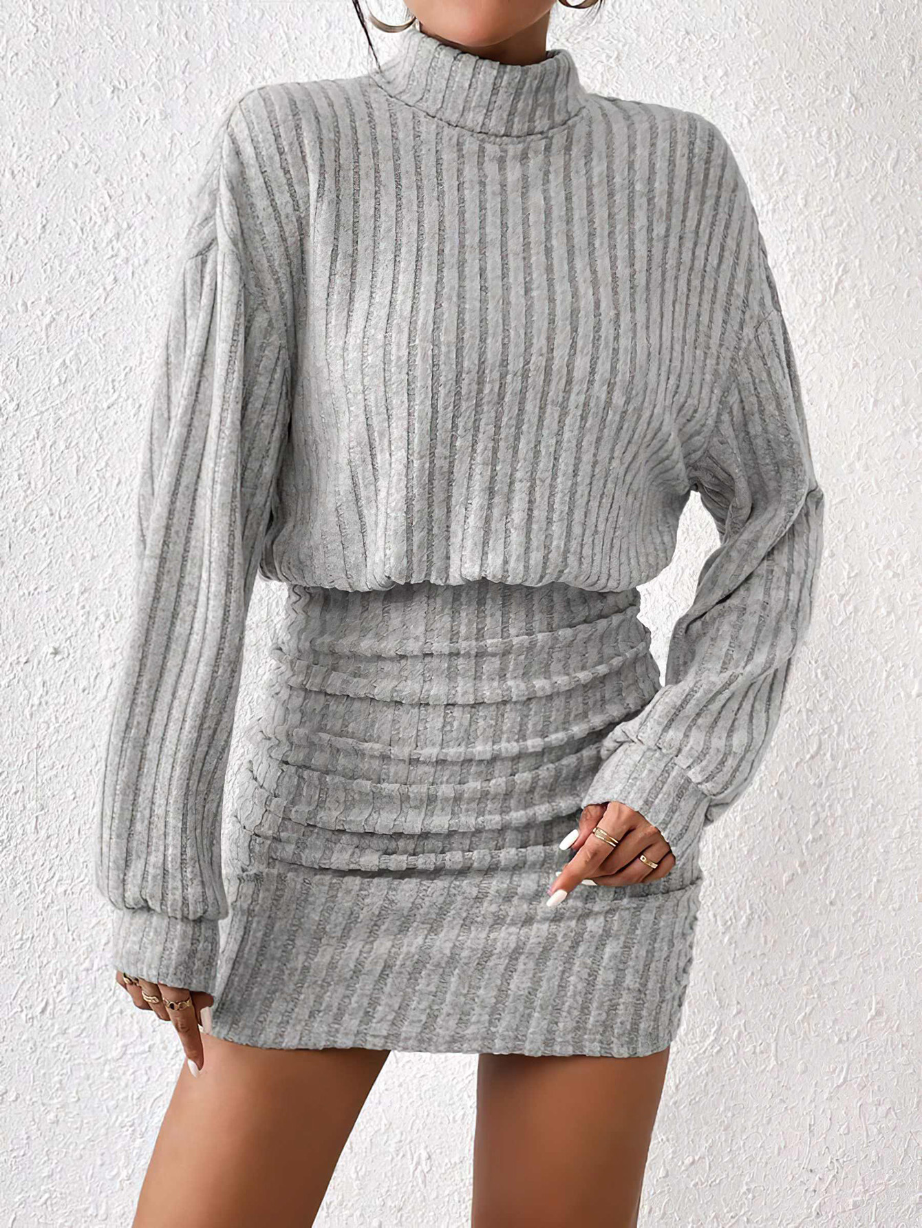 GraceChic 2025 Cross-Border European And American Autumn Winter Women's New Bodycon Long Sleeve High Neck Ribbed Knitted_voghion.com