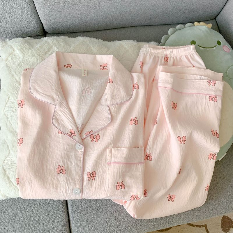 春秋季新款云朵棉长袖长裤睡衣女翻领可爱甜美少女外穿家居服套装|undefined