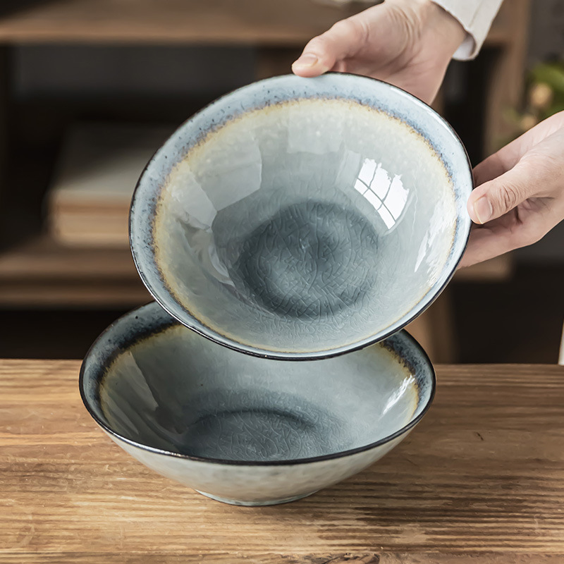 Retro hielo agrietado esmalte de cerámica tazón de ensalada horno variante abierto tazón de cubiertos de estilo japonés tazón de fideos tazón de sopa tazón