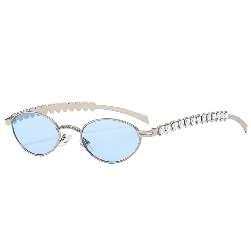 Nuevas gafas de sol ovaladas retro con diamantes de amor de alta gama europeas y americanas transfronterizas Jennie mismas gafas de sol para exteriores
