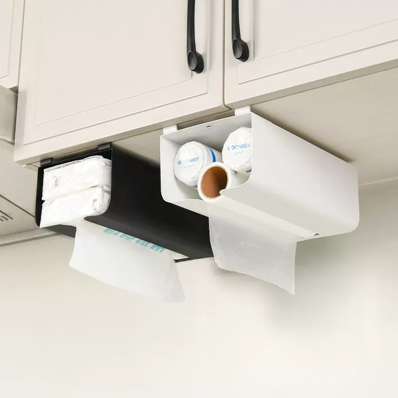 跨境厨房保鲜袋收纳架 橱柜下免打孔纸巾架 免钉金属倒挂抽纸架