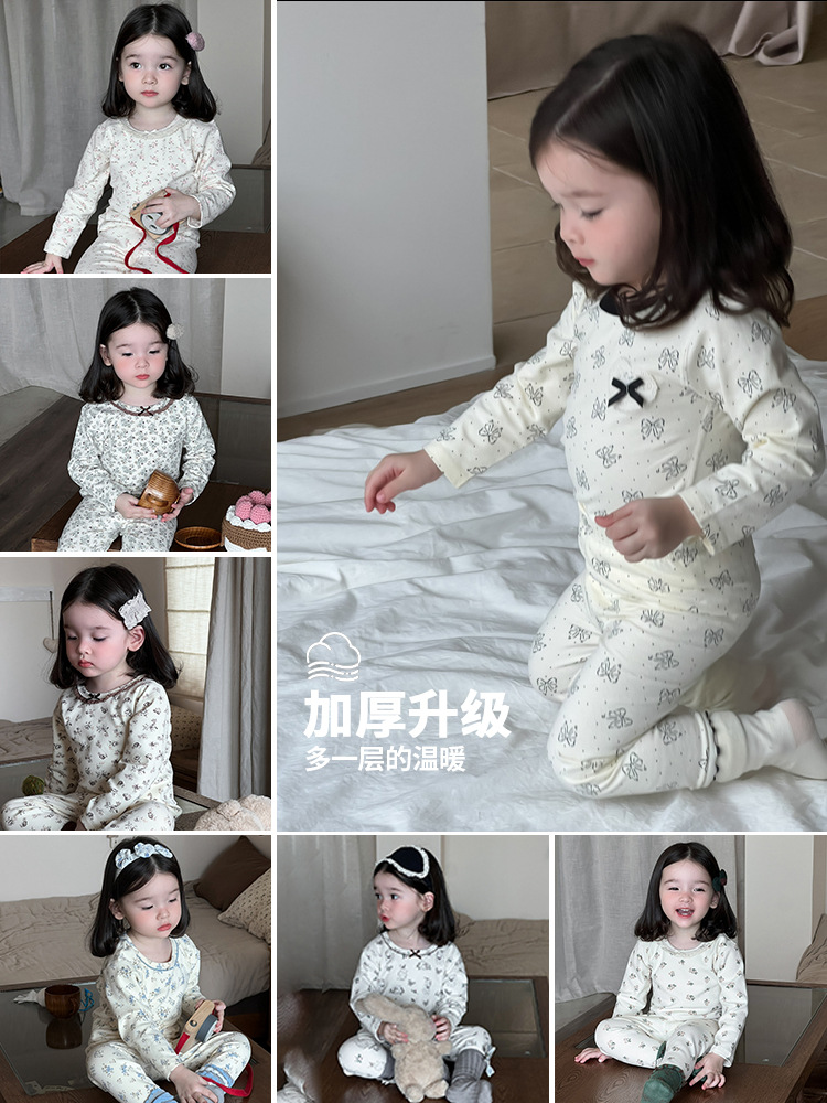 Niña ropa casera set de lana tipo A sin hueso otoño invierno bebé pijama casera set de bebé cubierta casera