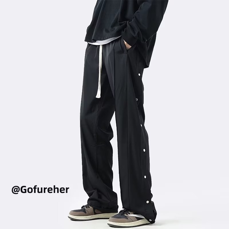 排扣冲锋裤男潮流ins宽松直筒裤子夏季潮牌韩版防风运动休闲长裤