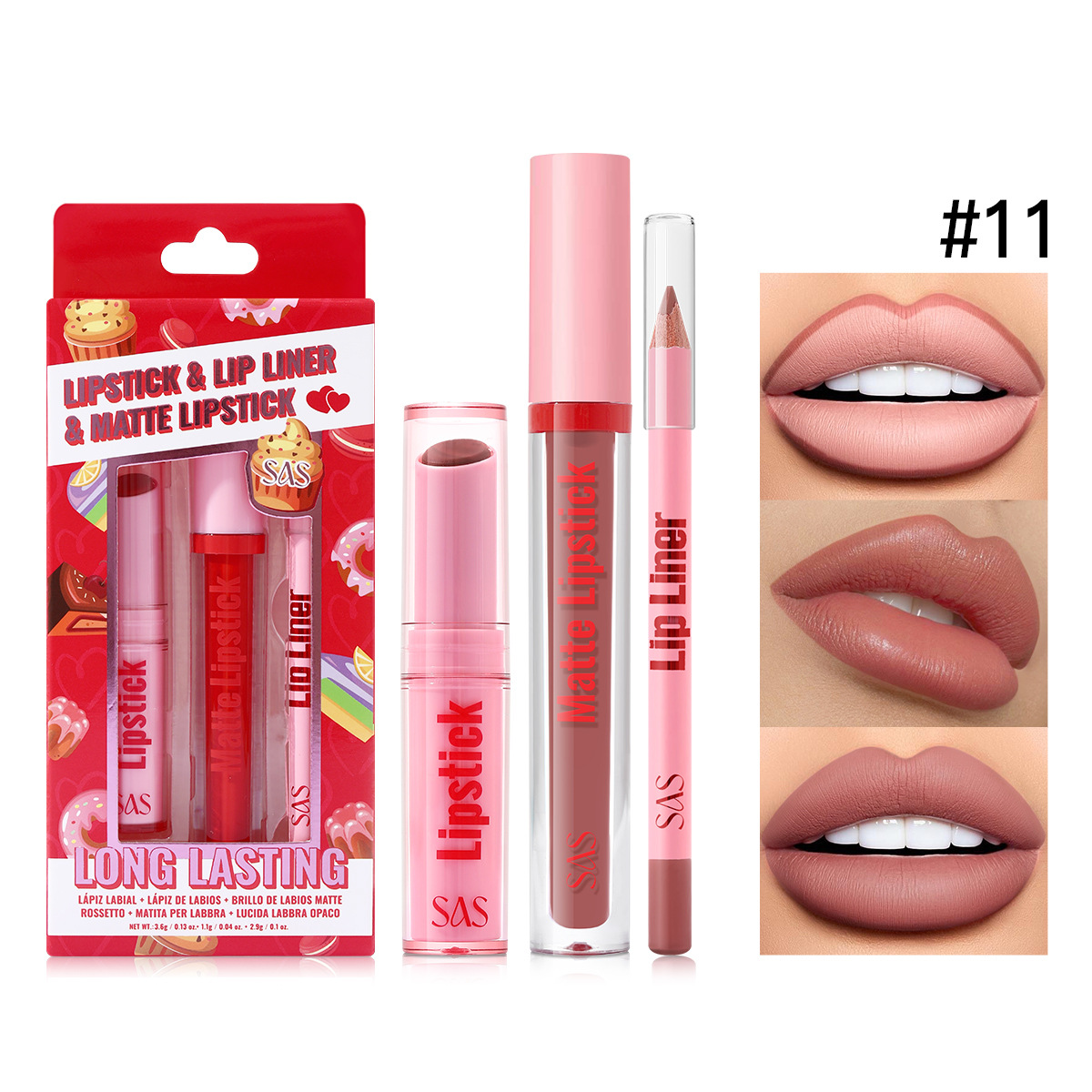USHAS European and American Cross-border spot lápiz labial esmalte de labios delineador de labios juego Navidad impermeable antiadherente taza SAC065A