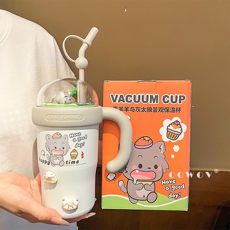Taza termo de marca compartida Pleasant Goat 2025 nueva taza de hielo de alto valor para mujer linda taza de agua con pajita taza de gran capacidad