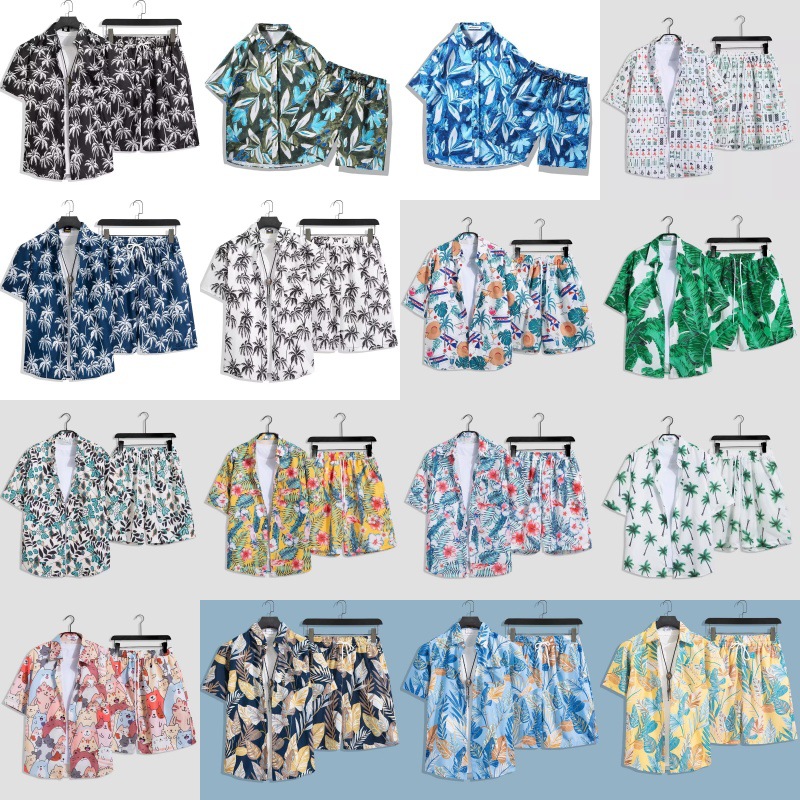 몰디브 홀리데이 스타일 셔츠 세트 반팔 반바지 남녀 커플 세트 비치 여행