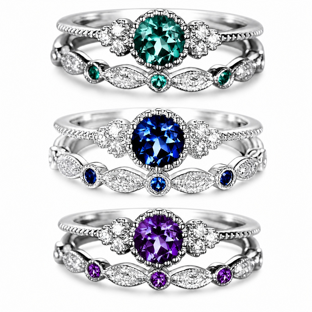 Cross-Border New Style Inlaid Emerald Zircon Ring for Girls European and American Fashion Sapphire Engagement Ring Jewelry Wholesale