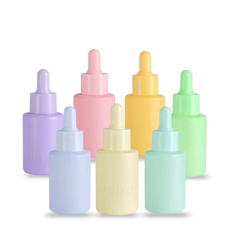 30ml平肩精油瓶 彩色喷涂圆柱滴管瓶 美白护肤原液化妆品分装瓶