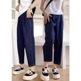 深色哈伦九分牛仔裤女春夏薄款小个子宽松显瘦高腰直筒阔腿老爹裤