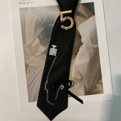 Korean-style school girl black short collar tie sweet cool JK Japanese individual fashion casual untied shirt with checkered bow tie decoration