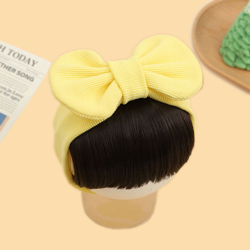 Children's ribbed wig bangs headband infant bow headband headwear baby fontanel protection cotton headband jewelry