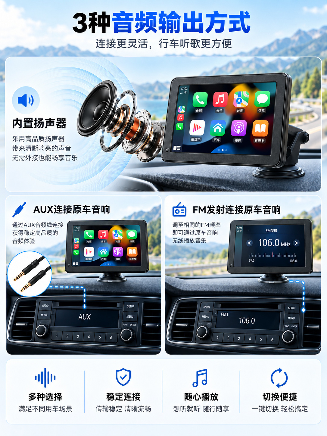 7inch Portable Car MP5 Wireless CarPlay Android Auto Rearview Camera Central Control Screen