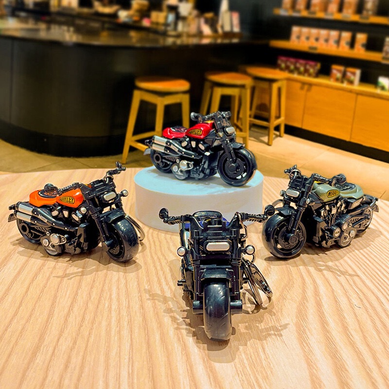 Creative Alloy Pull-Back Harley Retro Car Toy Motorcycle Keychain Pendant Bag Accessories Student Gifts Wholesale