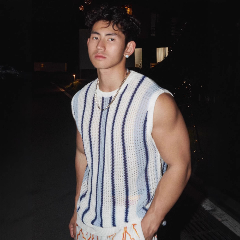 Men's Summer Tops American-Style Striped Loose Vest Knitwear Summer Sleeveless Original Simple Round Neck Vest