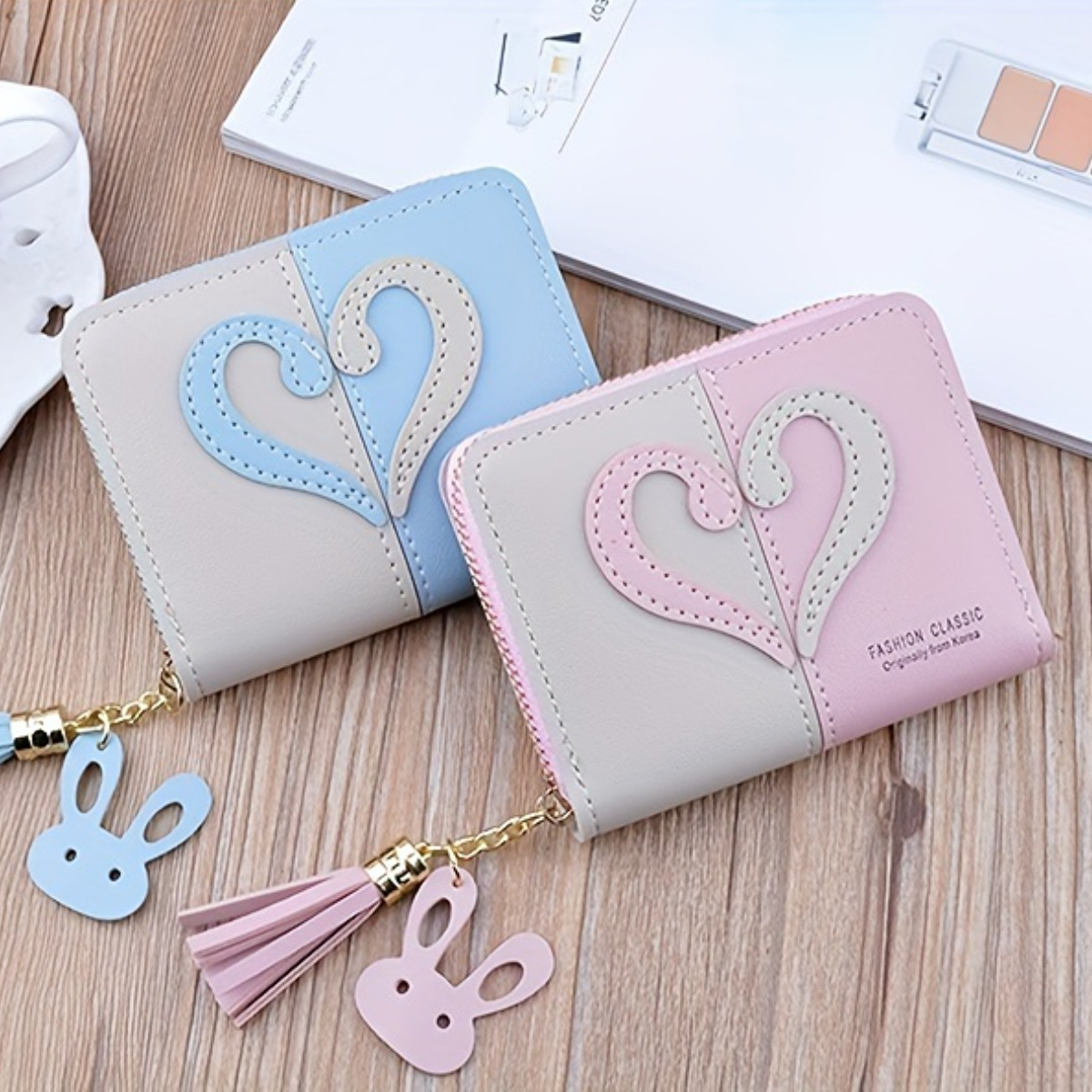 New Zero dame kort mini glidelåslommebok med kvast, moderne koreansk utgave, skjøtet fargekortveske_voghion.com