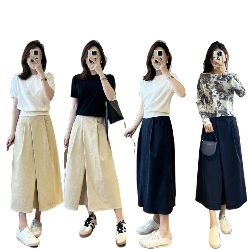 简约百搭抗皱不对称纯色半身裙女|undefined