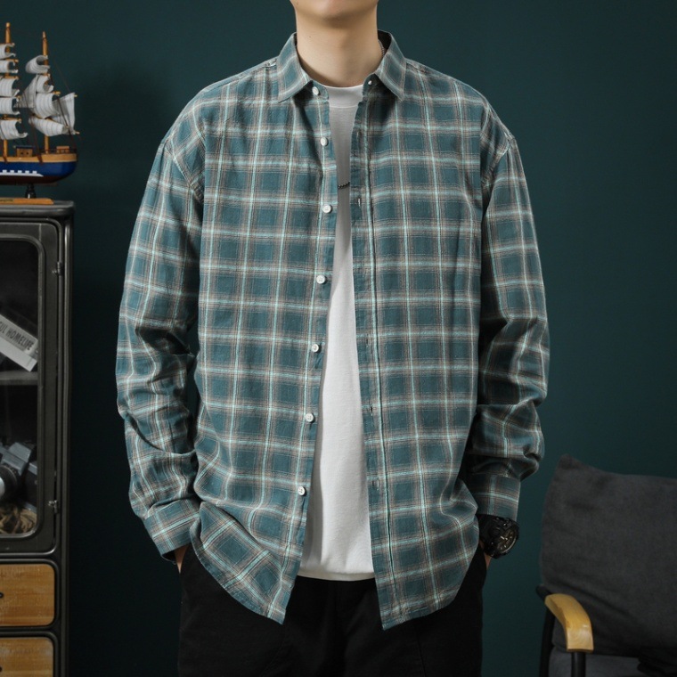 Camisas menos ropa nueva camisa a cuadros de manga larga para hombres casuales para jóvenes tops de solapa de manga larga para hombres exclusivos transfronterizos