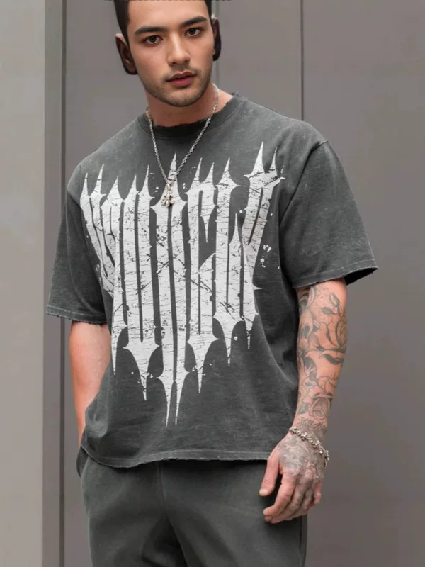 YOUNGLA Beauty Trend High Street Hip Hop Abstract Letter Print Small Marker Chest Pattern Round Neck Short Sleeve Simple T-shirt Summer