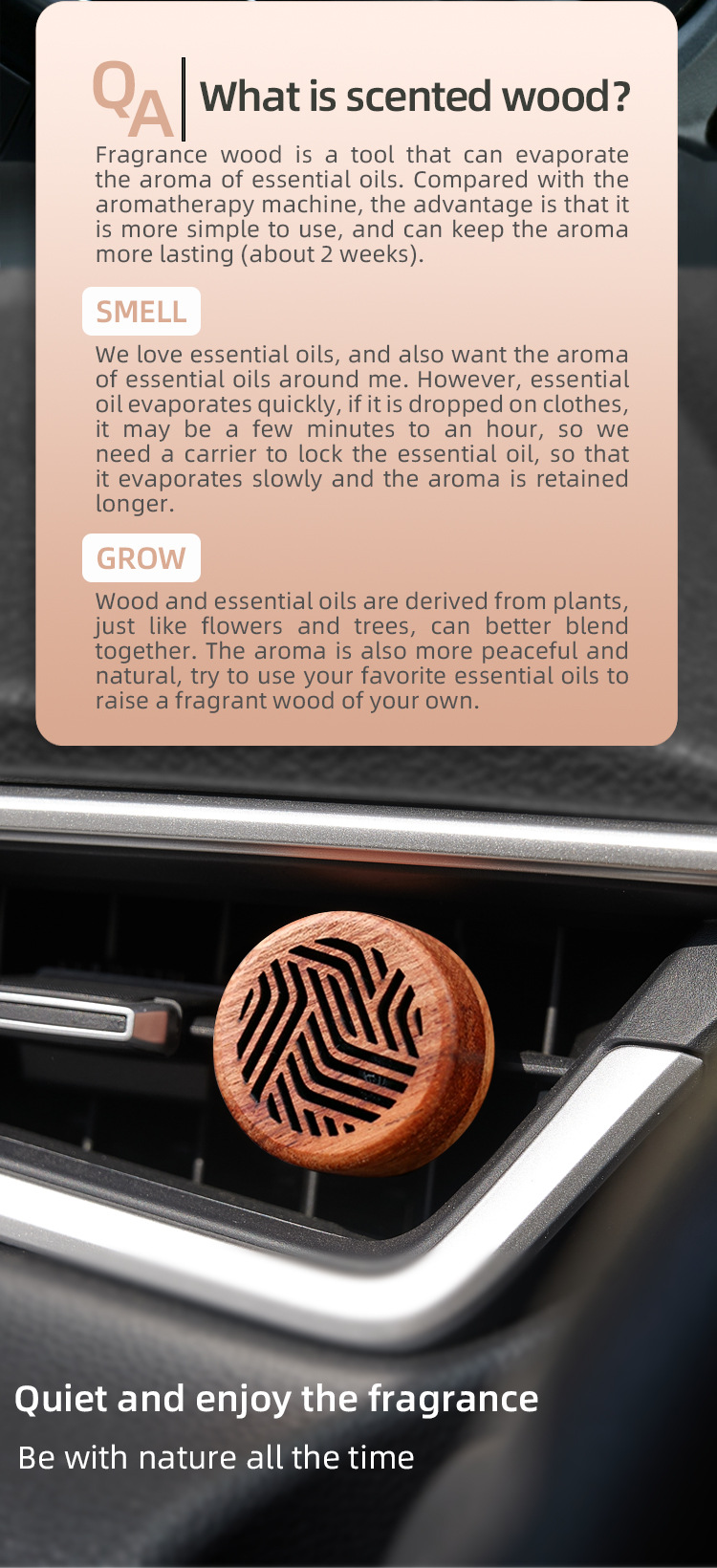 Wooden Car Aromatherapy Car Air Conditioner Air Outlet High-End Fragrance Long-Lasting Fragrance Car Odor Removal Aromatherapy Device