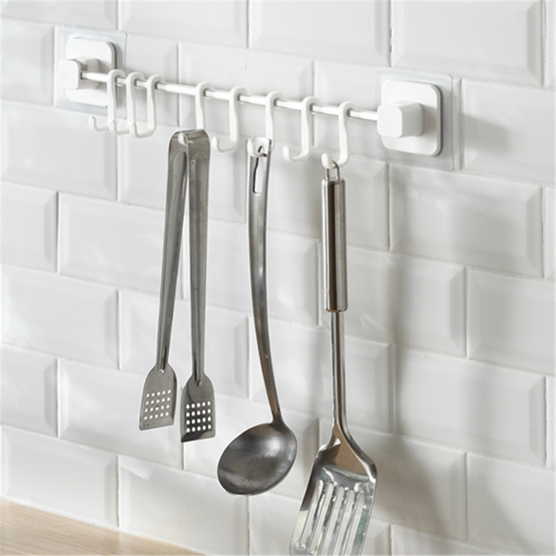 Punch-free kitchen wall-mounted sliding hook rack hanging rod row hook rack spoon shovel storage rack