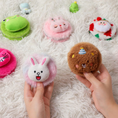 Ins Girl Cartoon Rabbit Cute Foldable Mirror Student Portable Fluffy Pocket Mirror Round Makeup Mirror
