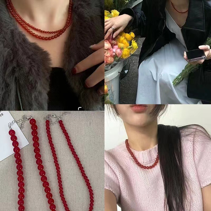 Fashionable coral red beaded bracelet
