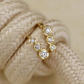 凝华~S925银镀14K黄金锆石渐变钻耳圈耳环小耳垂专属纯银耳饰女