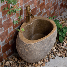 天然鹅卵石拖把池田家用石头墩拖布池庭院拖布槽户外花园艺术水池