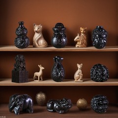皮の灰色の木の取っ手の件の黒檀の木の彫刻は卸売りの工芸の贈り物を並べます。