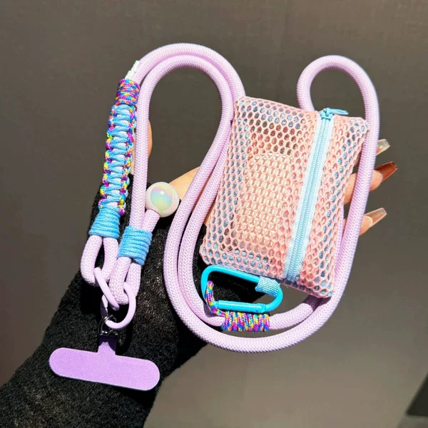 New Nylon Lanyard Cosmetic Bag Dopamine Mesh Tofu Bag Ultra-Light Mesh Miscellaneous Storage Small Bag Multi-Purpose