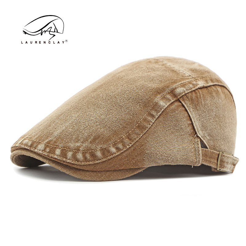 Sombrero de lengua de pato de mezclilla lavado, modelo de conductor masculino, boina retro británica de algodón, placa de luz, sombrero de entrada delantera para mujer