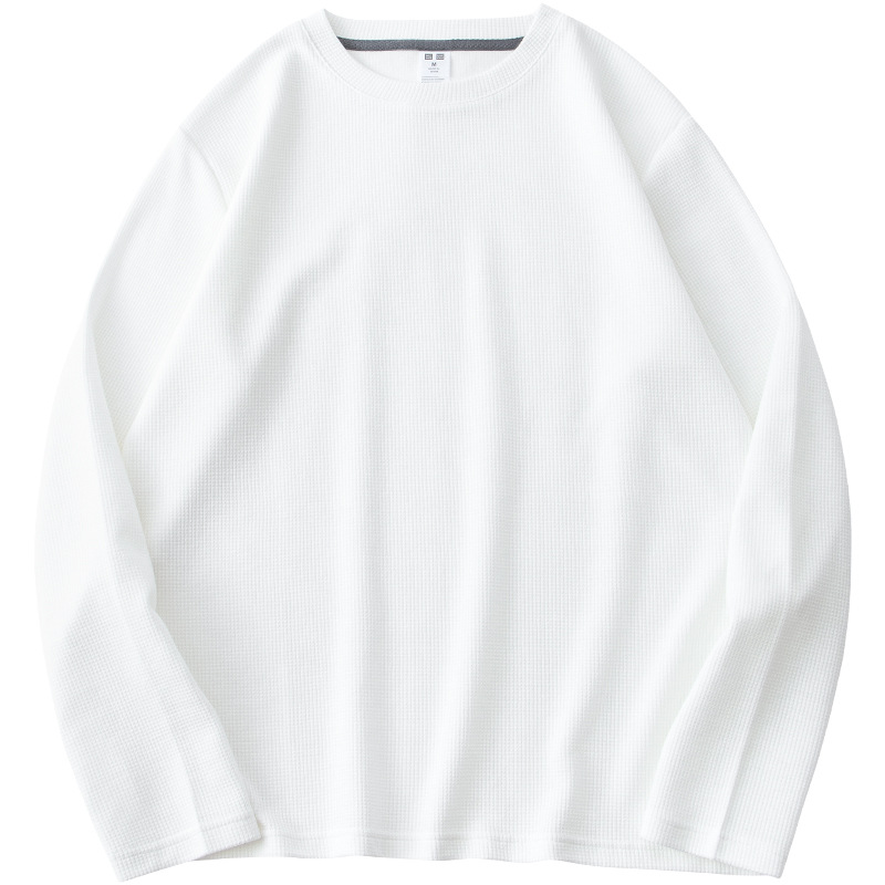 Waffle Camiseta de manga larga de los hombres de estilo americano suelta camiseta superior otoño juventud color sólido japonés camisa de fondo