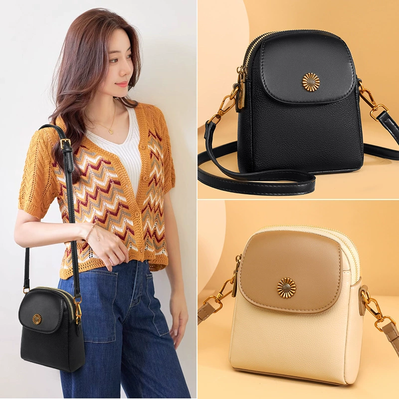 Кожаная сумка-на-одном плечe (shoulder bag) для телефона, стильная компактная crossbody в черном или хаки, вес 0.275 кг