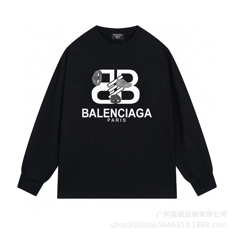 跨境外贸24ssB家秋季BB家logo印花长袖280克精梳棉长袖t 恤男女款|undefined