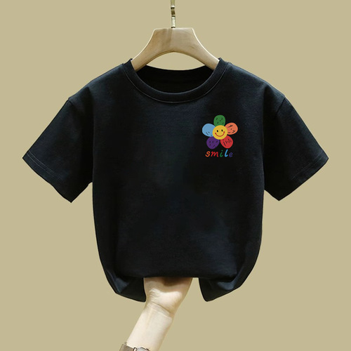 2417 100% Cotton Children's Short Sleeve T-Shirt for Girls Summer Outfit 2025 Base Shirt for Toddlers, Kids, and Teens Trendy and Stylish