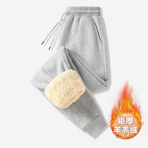 Men's winter trend sports pants with turtleneck cashmere, extra warm, thickened, loose, oversized, casual long pants