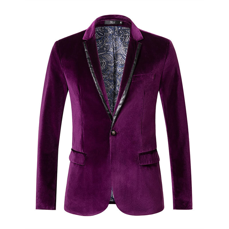 Cross-Border Foreign Trade European and American Men's Velvet Small Suit Men's Slim Solid Color Suit Jacket Sports Jacket Wholesale